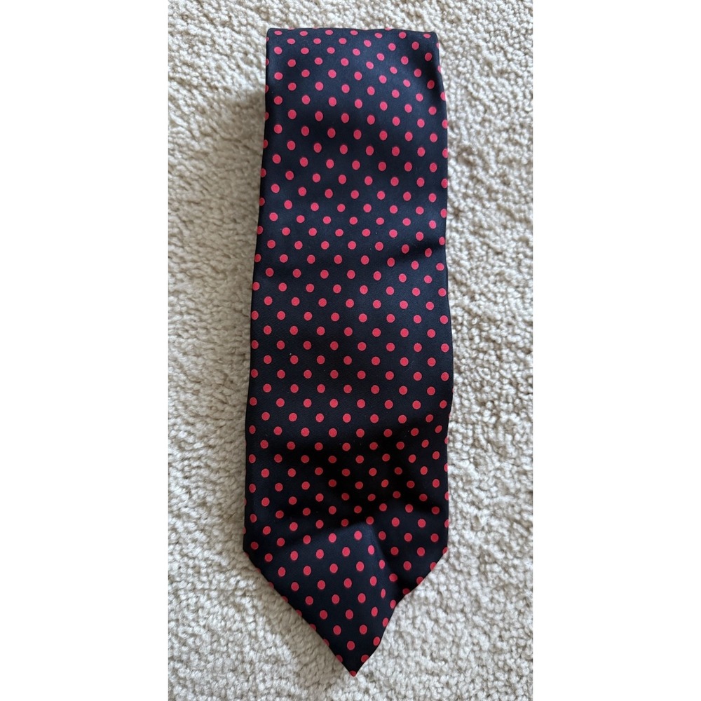 Vintage Austin Grey Tie Necktie Blue And Red Polka Dots 100% Silk Made In Italy